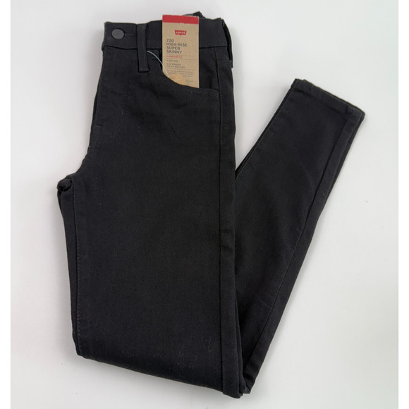 Levi's Women 720 High Rise Super Skinny Zip Fly Black Jeans 24x28 - Picture 1 of 12